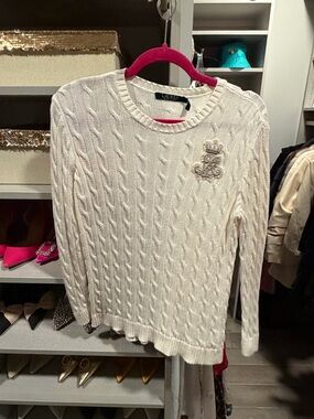 Lauren Ralph Lauren Cream Cable Knit Crewneck Sweater